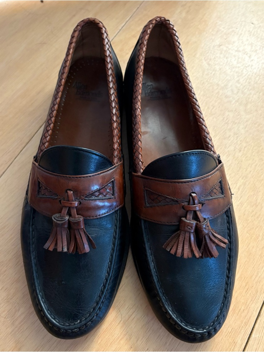 ALLEN EDMONDS Maxfield Black Brown 2 Tone Leather Tassel Loafers Sz 11.5 EEE